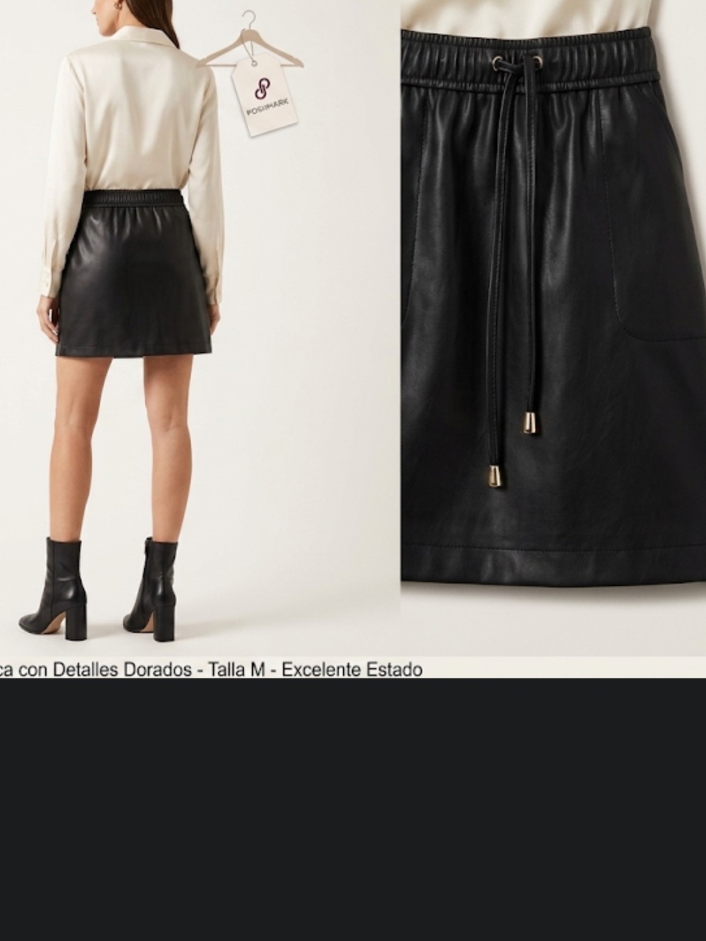 Black Faux Leather Drawstring Mini Skirt side L